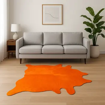 6' X 7' Orange Cowhide Area Rug