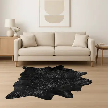 6' X 7' Black And Silver Cowhide Animal Print Area Rug
