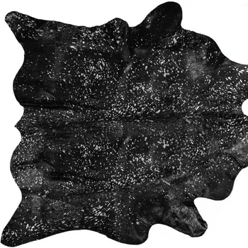 6' X 7' Black And Gold Cowhide Cowhide Print Area Rug