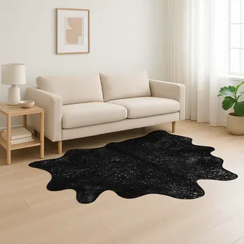 6' X 7' Black And Gold Cowhide Cowhide Print Area Rug