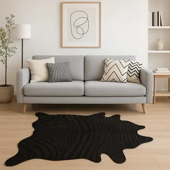 6' X 7' Black Cowhide Handmade Area Rug