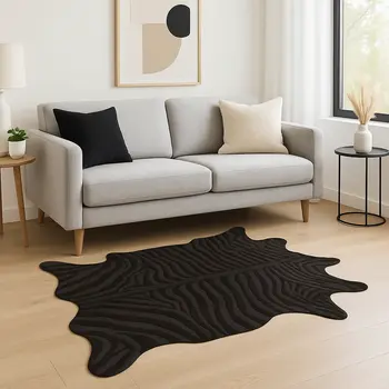6' X 7' Black Cowhide Handmade Area Rug
