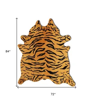 72" X 84" Tiger Chocolate On Natural Cowhide - Rug