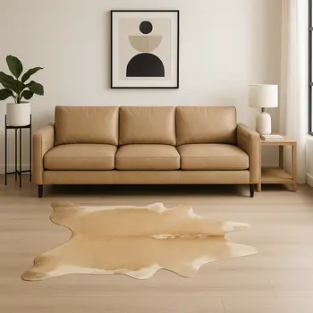 6' X 7' Tan And White Cowhide Cowhide Print Area Rug