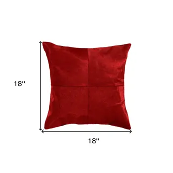 18" Red Cowhide Geometric Throw Pillow