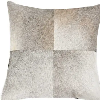 18" Gray Geometric Color Block Cowhide Throw Pillow