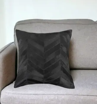 18" Black Cowhide Throw Pillow