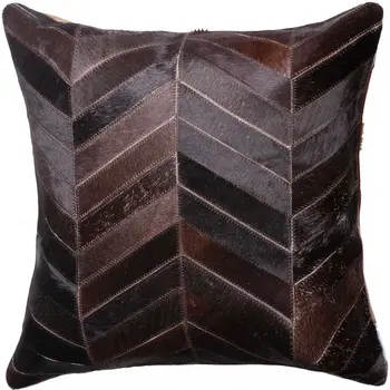 18" Chocolate Chevron Cowhide Throw Pillow
