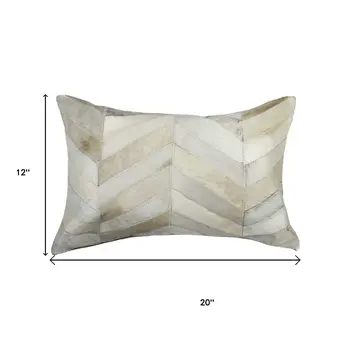 12" X 20" Natural Chevron Cowhide Throw Pillow