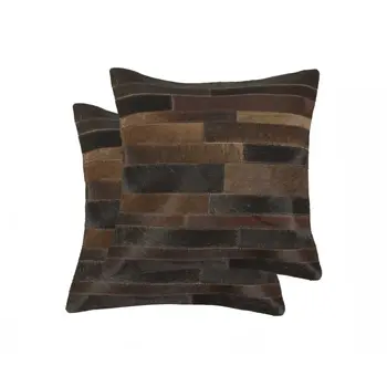 Set of Two 18" Chocolate Cowhide Throw Pillows