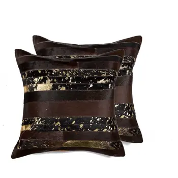Set of Two 18" Chocolate Cowhide Throw Pillows
