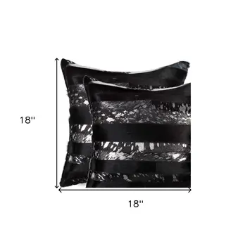 Set of Two 18" Gold and Black Cowhide Throw Pillows