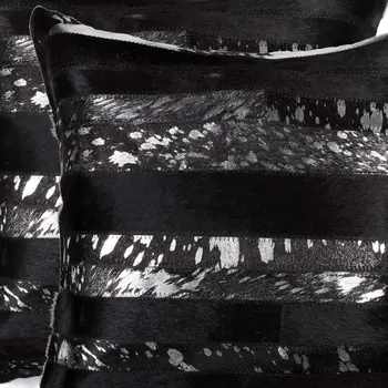 Set of Two 18" Gold and Black Cowhide Throw Pillows
