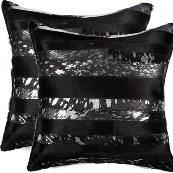 Set of Two 18" Gold and Black Cowhide Throw Pillows