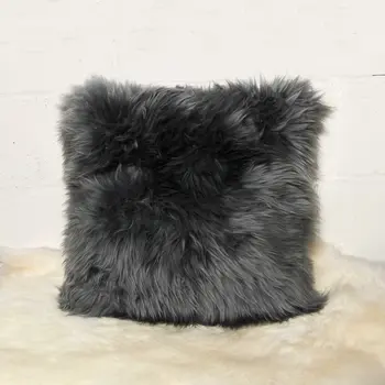 Set of Two 18" Gray Cowhide Throw Pillows
