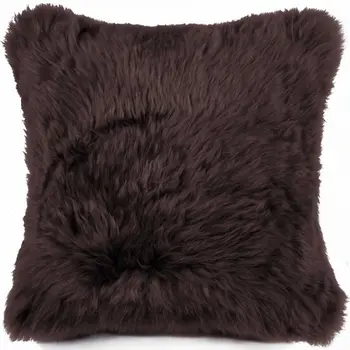 Large Square Soft Chocolate Natural Sheepskin Fur Pillow