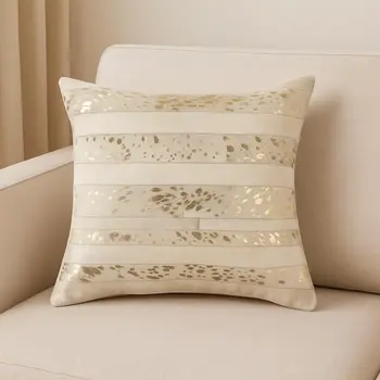 18" Beige Cowhide Throw Pillow