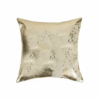 18" Beige And Gold Cowhide Throw Pillow
