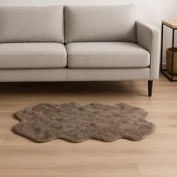 4' X 6' Taupe Genuine Sheepskin Animal Print Shag Area Rug