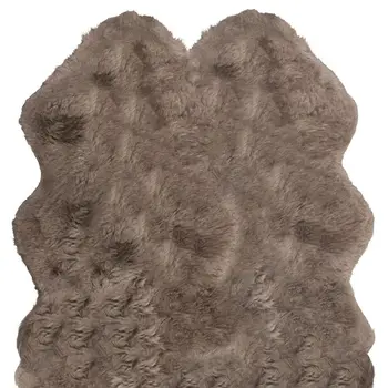 4' X 6' Taupe Genuine Sheepskin Animal Print Shag Area Rug