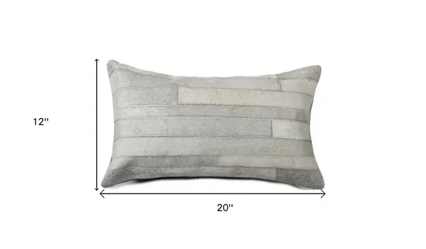 12" X 20" Gray Cowhide Throw Pillow