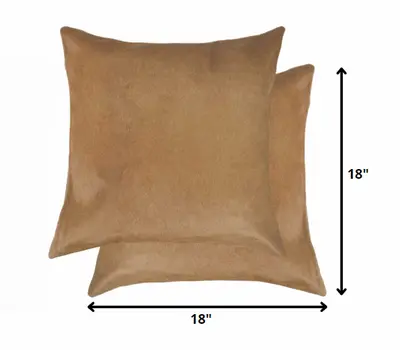 Set of Two 18" Tan Cowhide Throw Pillows