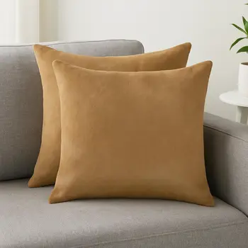 Set of Two 18" Tan Cowhide Throw Pillows