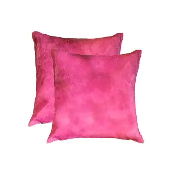 Set of Two 18" Fuchsia Cowhide Throw Pillows