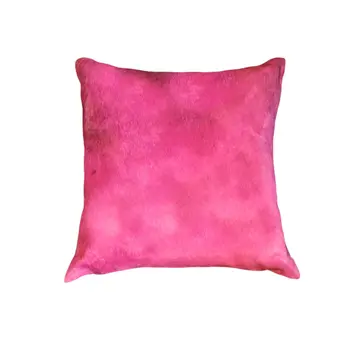 Set of Two 18" Fuchsia Cowhide Throw Pillows