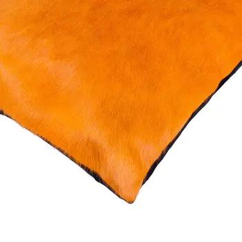 Set of Two 18" Orange Cowhide Throw Pillows