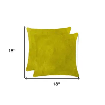 18" X 18" X 5" Yellow Cowhide  Pillow 2 Pack