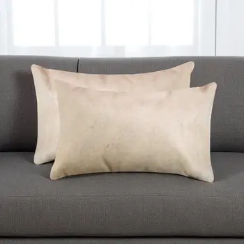 Set of Two 12" X 20" Tan Cowhide Throw Pillows