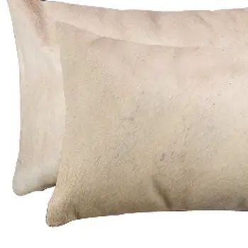 Set of Two 12" X 20" Tan Cowhide Throw Pillows