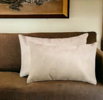 Set of Two 12" X 20" Tan Cowhide Throw Pillows