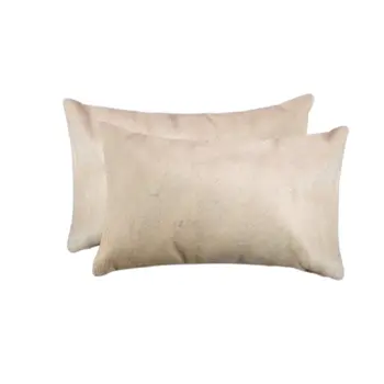 Set of Two 12" X 20" Tan Cowhide Throw Pillows