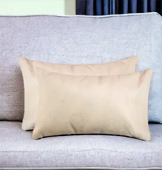 Set of Two 12" X 20" Natural Cowhide Throw Pillow