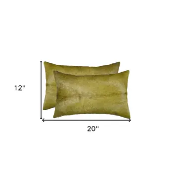 Set of Two 12" X 20" Lime Green Cowhide Throw Pillow