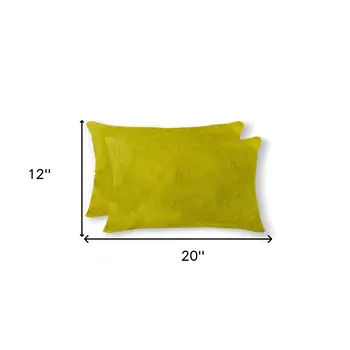 12" X 20" X 5" Yellow Cowhide  Pillow 2 Pack