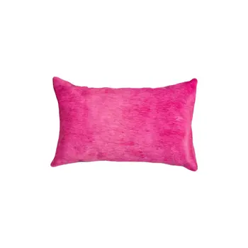 Set of Two 12" X 20" Fuchsia Cowhide Lumbar Throw Pillows