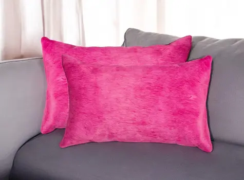 Set of Two 12" X 20" Fuchsia Cowhide Lumbar Throw Pillows