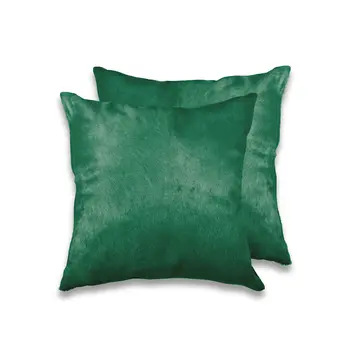 Set of Two 18" Green Cowhide Throw Pillows