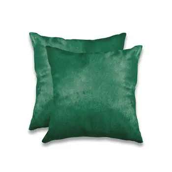 Set of Two 18" Green Cowhide Throw Pillows