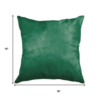 Set of Two 18" Green Cowhide Throw Pillows