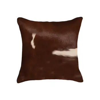 Set of Two 18" Brown And White Cowhide Throw Pillows