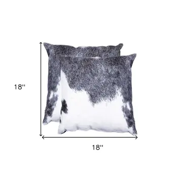 Set of Two 18" Gray and White Cowhide Throw Pillow