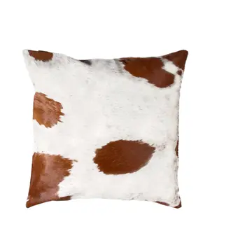 Set of Two 18" Brown And White Cowhide Throw Pillows