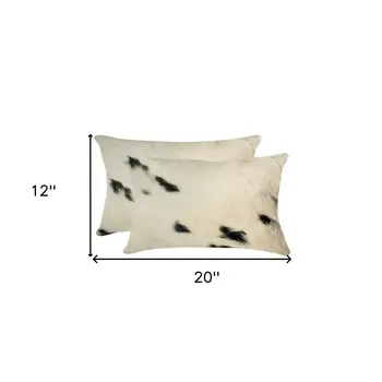 12" X 20" X 5" White And Black Cowhide  Pillow 2 Pack