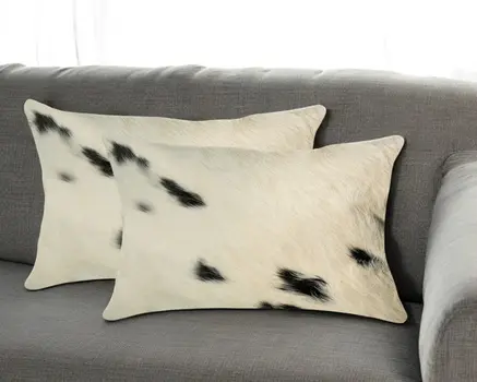 12" X 20" X 5" White And Black Cowhide  Pillow 2 Pack
