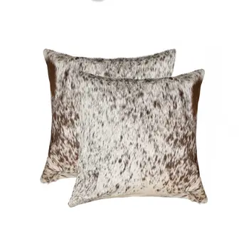 Set of Two 18" Brown and White Cowhide Throw Pillows