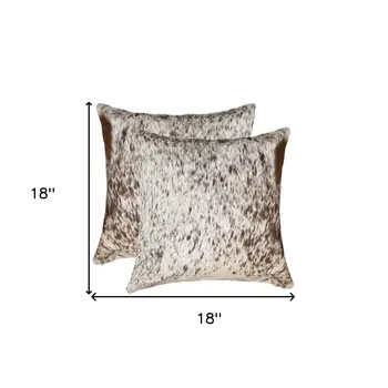Set of Two 18" Brown and White Cowhide Throw Pillows